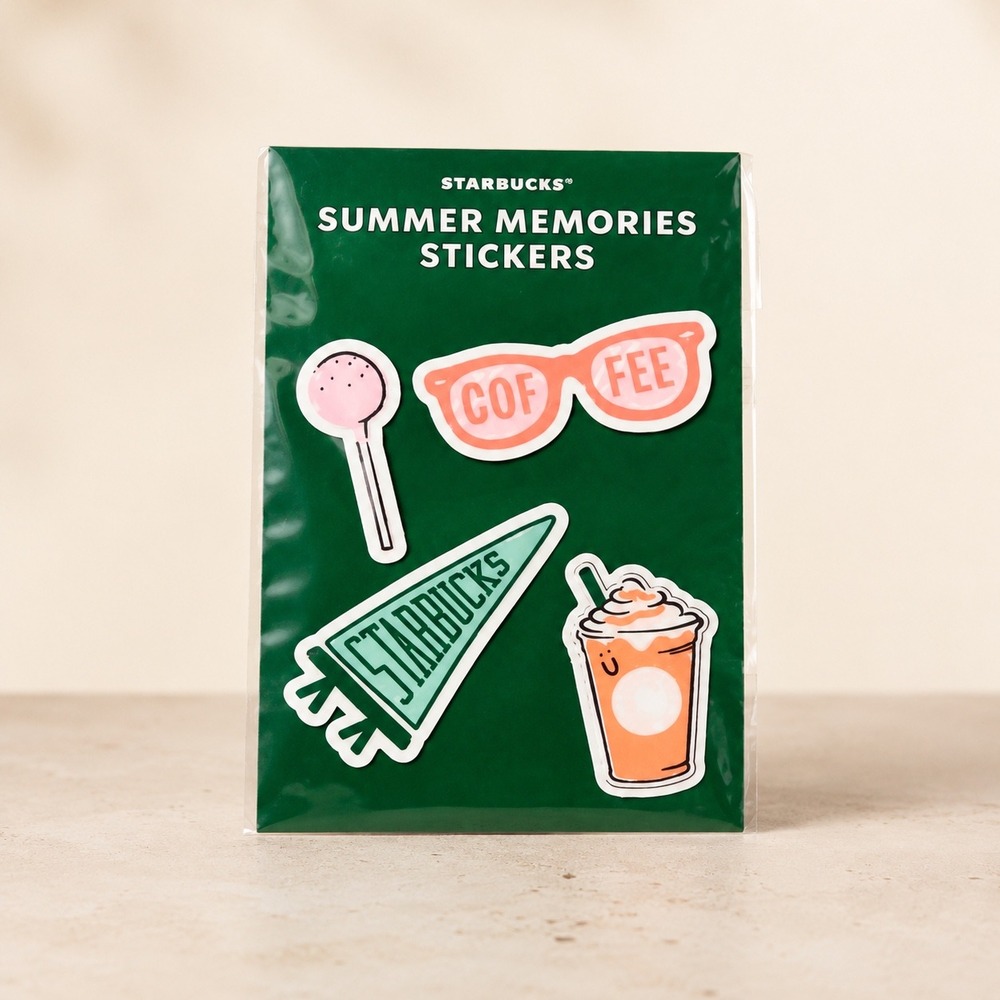 Starbucks Summer Memories Stickers 4 Pack Frappuccino Cake Pop Sunglasses New